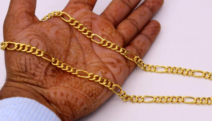 22kt yellow gold handmade fabulous figaro link chain 18 inches long 6 mm excellent attractive stylish unisex gifting chain necklace TRIBAL ORNAMENTS Necklaces