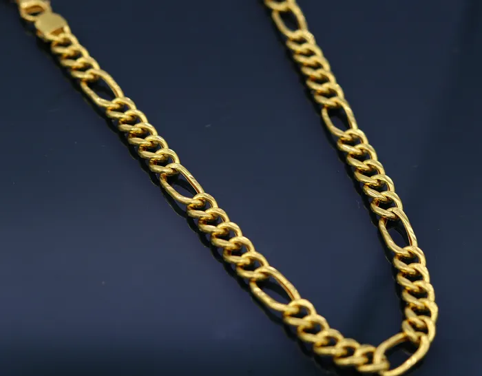 22kt yellow gold handmade fabulous figaro link chain 18 inches long 6 mm excellent attractive stylish unisex gifting chain necklace TRIBAL ORNAMENTS Necklaces