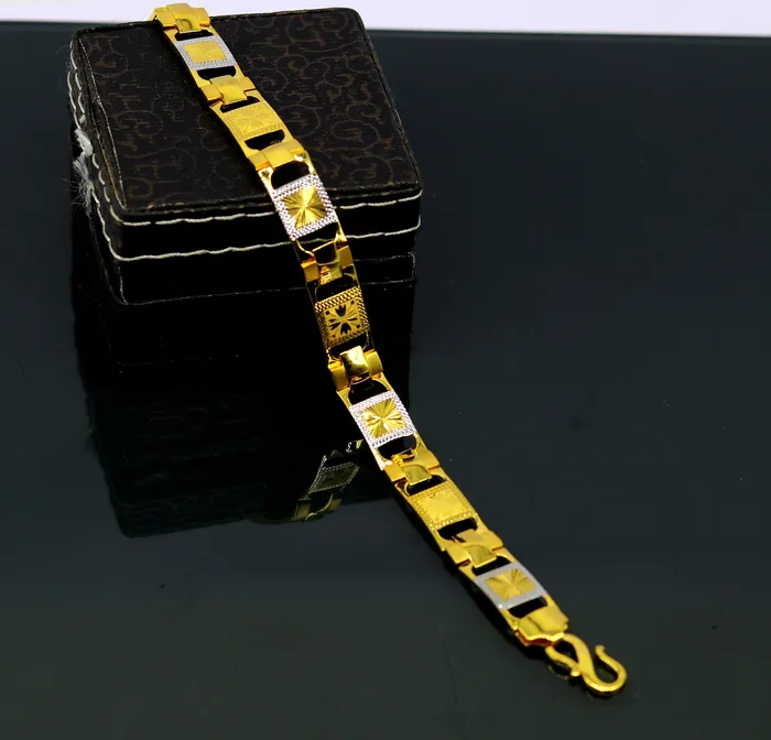 22kt yellow gold handmade stylish diamond cut design fabulous custom made bracelet best gift for boys men personalized gold jewelry br40 TRIBAL ORNAMENTS Bracelets