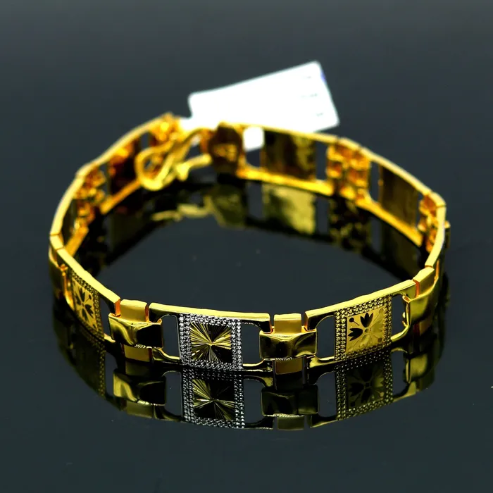 22kt yellow gold handmade stylish diamond cut design fabulous custom made bracelet best gift for boys men personalized gold jewelry br40 TRIBAL ORNAMENTS Bracelets