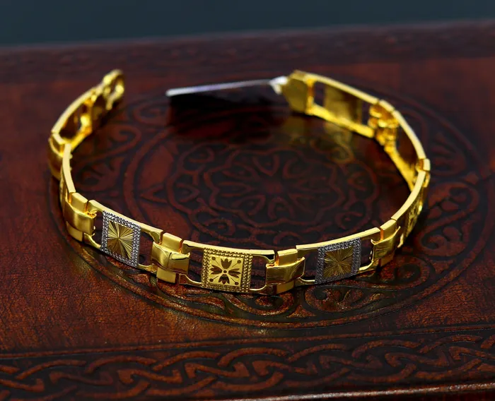22kt yellow gold handmade stylish diamond cut design fabulous custom made bracelet best gift for boys men personalized gold jewelry br40 TRIBAL ORNAMENTS Bracelets