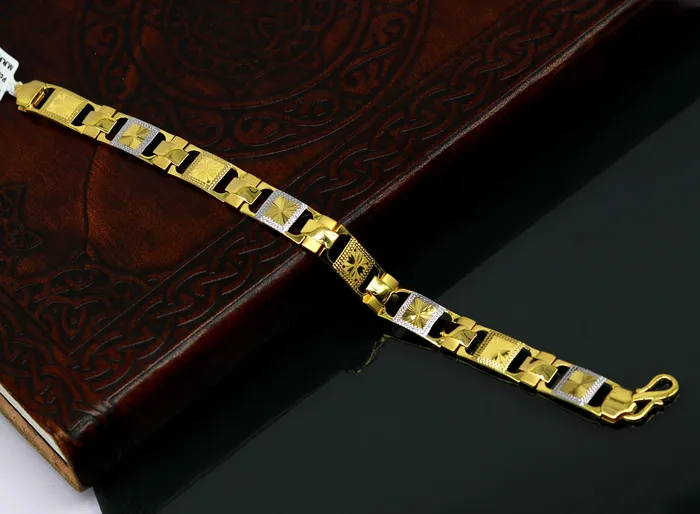 22kt yellow gold handmade stylish diamond cut design fabulous custom made bracelet best gift for boys men personalized gold jewelry br40 TRIBAL ORNAMENTS Bracelets