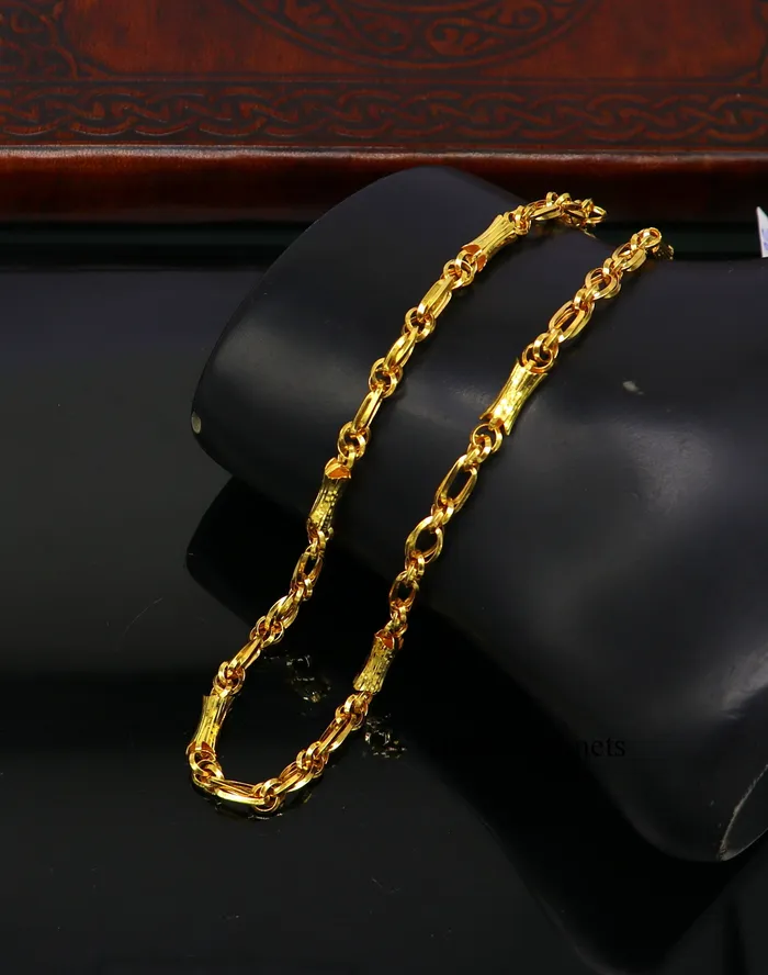 22kt yellow gold indian unique style handmade customized link chain elegant personalized gifting unisex best necklace from india ch239 TRIBAL ORNAMENTS Necklaces