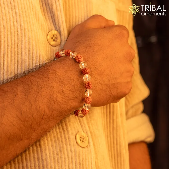 8 MM rudraksha and clear quartz crystal natural stone beaded handmade bracelet customized unisex Jewelry stnbr145 TRIBAL ORNAMENTS Bracelets 8 MM rudraksha and clear quartz crystal natural stone beaded handmade bracelet customized unisex Jewelry stnbr145 TRIBAL ORNAMENTS Bracelets