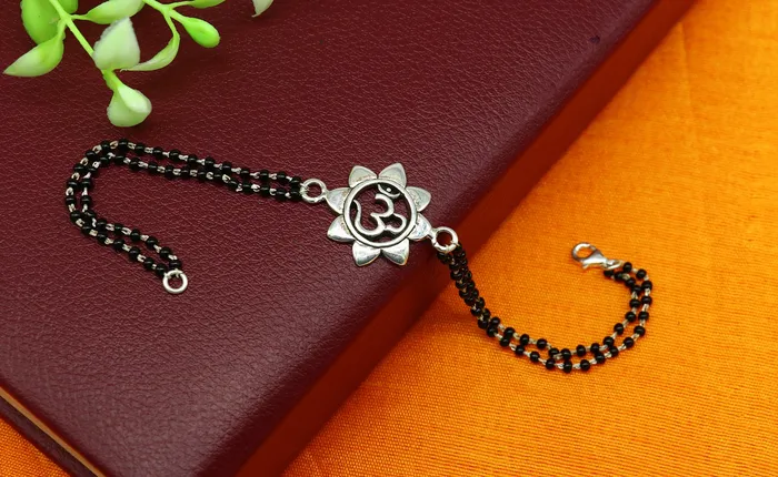 925 Sterling silver customized black beaded AUMOM Rakhi or bracelet best gift for your brothers for special personalized gifing rk016 TRIBAL ORNAMENTS Bracelets 925 Sterling silver customized black beaded AUMOM Rakhi or bracelet best gift for your brothers for special personalized gifing rk016 TRIBAL ORNAMENTS Bracelets