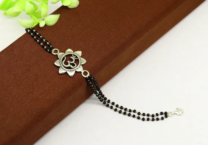925 Sterling silver customized black beaded AUMOM Rakhi or bracelet best gift for your brothers for special personalized gifing rk016 TRIBAL ORNAMENTS Bracelets 925 Sterling silver customized black beaded AUMOM Rakhi or bracelet best gift for your brothers for special personalized gifing rk016 TRIBAL ORNAMENTS Bracelets