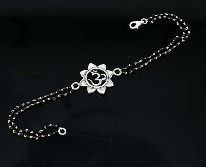 925 Sterling silver customized black beaded AUMOM Rakhi or bracelet best gift for your brothers for special personalized gifing rk016 TRIBAL ORNAMENTS Bracelets 925 Sterling silver customized black beaded AUMOM Rakhi or bracelet best gift for your brothers for special personalized gifing rk016 TRIBAL ORNAMENTS Bracelets