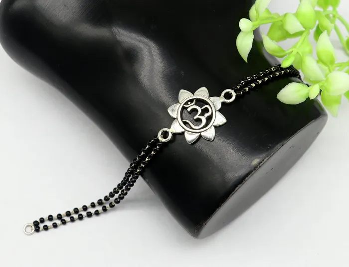 925 Sterling silver customized black beaded AUMOM Rakhi or bracelet best gift for your brothers for special personalized gifing rk016 TRIBAL ORNAMENTS Bracelets 925 Sterling silver customized black beaded AUMOM Rakhi or bracelet best gift for your brothers for special personalized gifing rk016 TRIBAL ORNAMENTS Bracelets