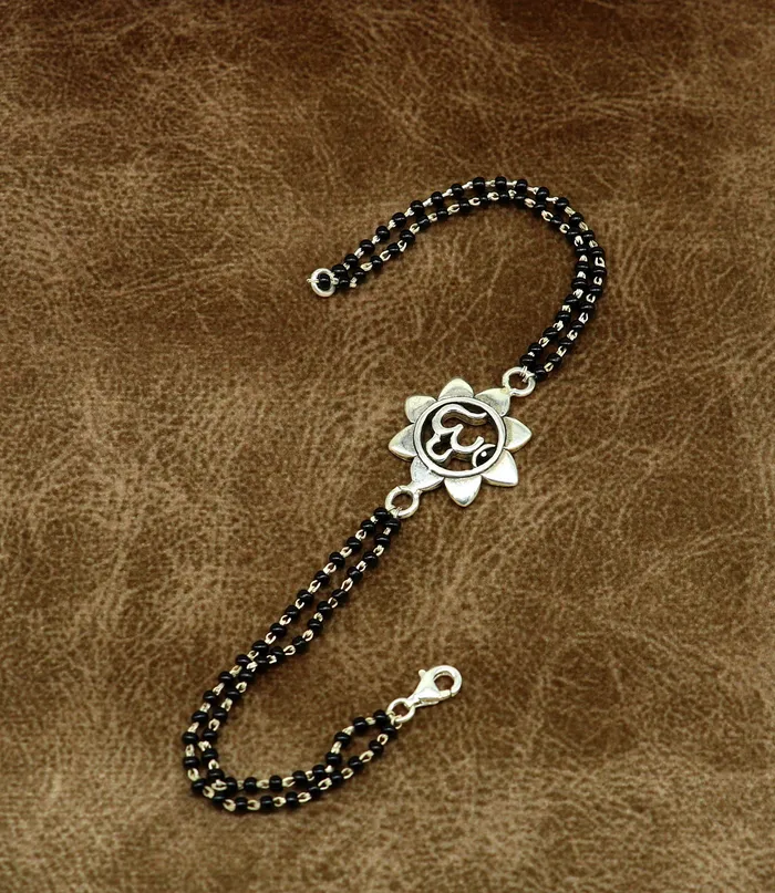 925 Sterling silver customized black beaded AUMOM Rakhi or bracelet best gift for your brothers for special personalized gifing rk016 TRIBAL ORNAMENTS Bracelets 925 Sterling silver customized black beaded AUMOM Rakhi or bracelet best gift for your brothers for special personalized gifing rk016 TRIBAL ORNAMENTS Bracelets
