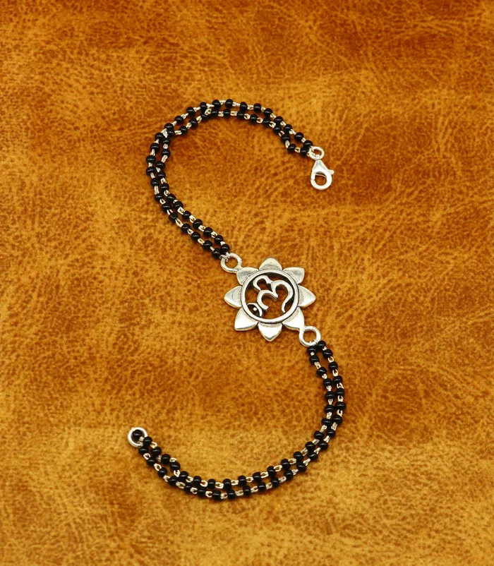925 Sterling silver customized black beaded AUMOM Rakhi or bracelet best gift for your brothers for special personalized gifing rk016 TRIBAL ORNAMENTS Bracelets 925 Sterling silver customized black beaded AUMOM Rakhi or bracelet best gift for your brothers for special personalized gifing rk016 TRIBAL ORNAMENTS Bracelets