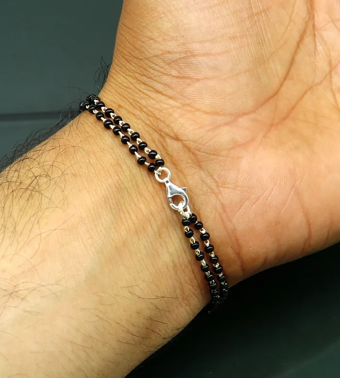 925 Sterling silver customized black beaded AUMOM Rakhi or bracelet best gift for your brothers for special personalized gifing rk016 TRIBAL ORNAMENTS Bracelets 925 Sterling silver customized black beaded AUMOM Rakhi or bracelet best gift for your brothers for special personalized gifing rk016 TRIBAL ORNAMENTS Bracelets