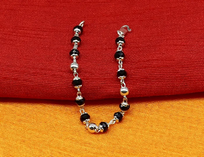 925 sterling silver customized black beads Nazariya bracelet protect from evil eyes new born baby bracelet stylish jewelry india bbr14 TRIBAL ORNAMENTS Bracelets