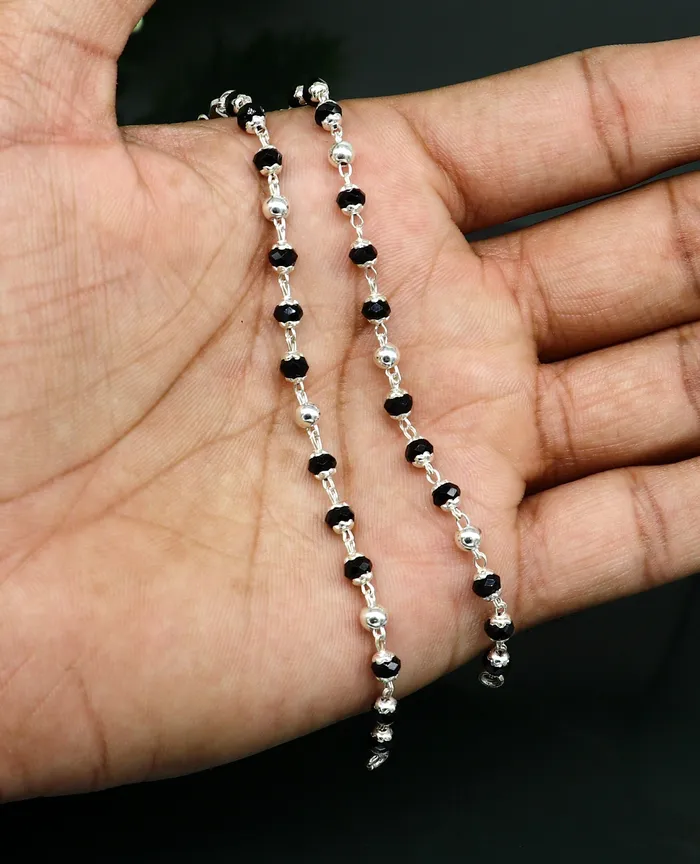 925 sterling silver customized black beads Nazariya bracelet protect from evil eyes new born baby bracelet stylish jewelry india bbr14 TRIBAL ORNAMENTS Bracelets