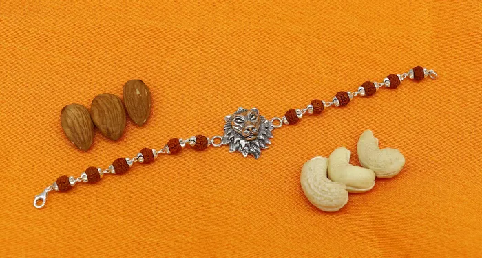 925 Sterling silver customized rudraksha beaded lion Rakhi or bracelet special best wishes gift for your brother rk005 TRIBAL ORNAMENTS Bracelets