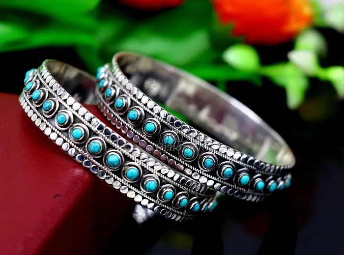 925 sterling silver customized vintage antique design turquoise stone bangle bracelet kada best gift for brides ethnic jewelry nba337 TRIBAL ORNAMENTS Bracelets 925 sterling silver customized vintage antique design turquoise stone bangle bracelet kada best gift for brides ethnic jewelry nba337 TRIBAL ORNAMENTS Bracelets