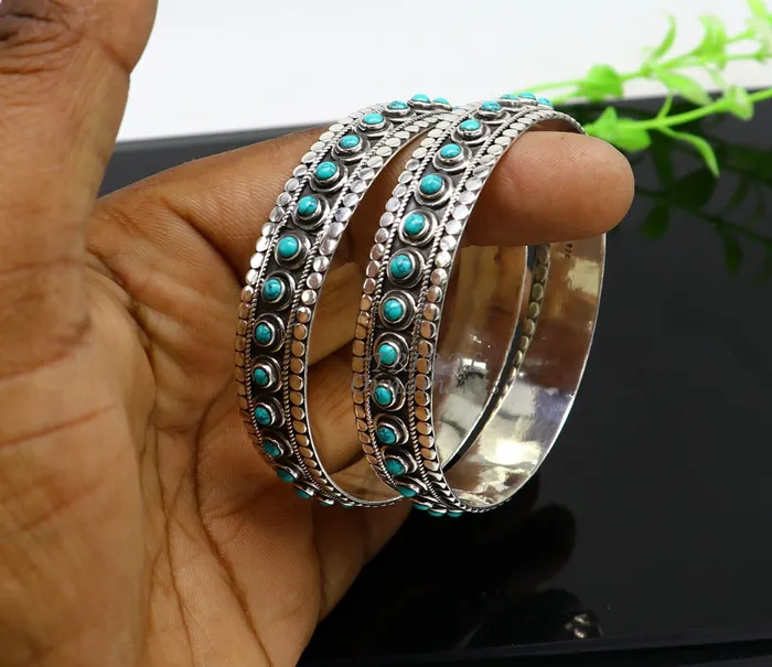 925 sterling silver customized vintage antique design turquoise stone bangle bracelet kada best gift for brides ethnic jewelry nba337 TRIBAL ORNAMENTS Bracelets 925 sterling silver customized vintage antique design turquoise stone bangle bracelet kada best gift for brides ethnic jewelry nba337 TRIBAL ORNAMENTS Bracelets
