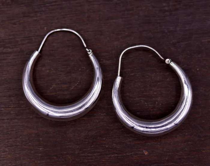925 sterling silver handmade fabulous plain shining hoops earrings kundal unisex tribal bell dance jewelry from india s575 TRIBAL ORNAMENTS Earrings