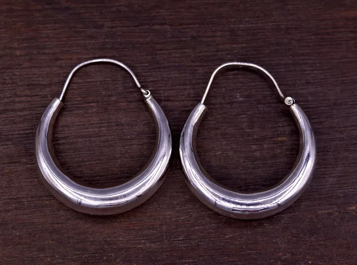 925 sterling silver handmade fabulous plain shining hoops earrings kundal unisex tribal bell dance jewelry from india s575 TRIBAL ORNAMENTS Earrings