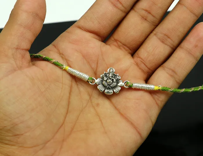 925 sterling silver handmade Ganpati design Rakhi Bracelet amazing stylish gift for Rakshabandhan rk44 TRIBAL ORNAMENTS Bracelets