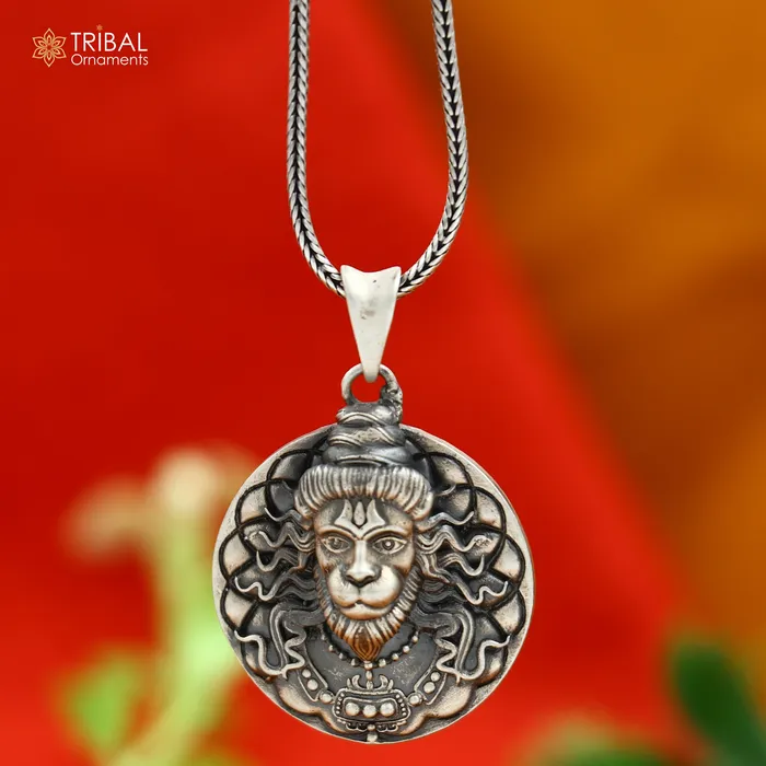925 sterling silver handmade hanuman balaji Pendant with chain tribal jewellery nsp1009 TRIBAL ORNAMENTS Necklaces 925 sterling silver handmade hanuman balaji Pendant with chain tribal jewellery nsp1009 TRIBAL ORNAMENTS Necklaces
