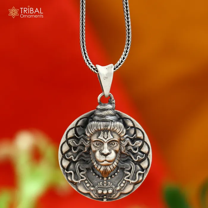 925 sterling silver handmade hanuman balaji Pendant with chain tribal jewellery nsp1009 TRIBAL ORNAMENTS Necklaces 925 sterling silver handmade hanuman balaji Pendant with chain tribal jewellery nsp1009 TRIBAL ORNAMENTS Necklaces