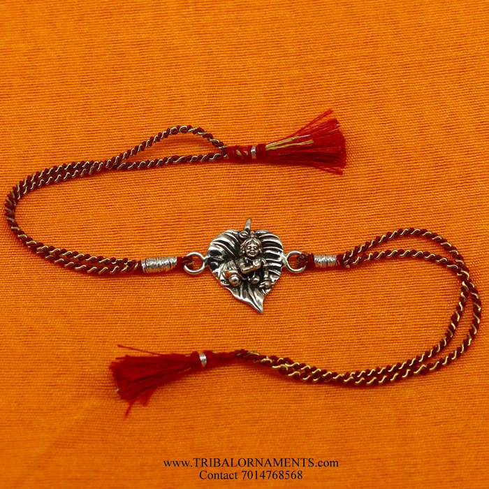 925 sterling silver handmade KRISHNA design Rakhi Bracelet amazing stylish gift for Rakshabandhan rk133 TRIBAL ORNAMENTS Bracelets