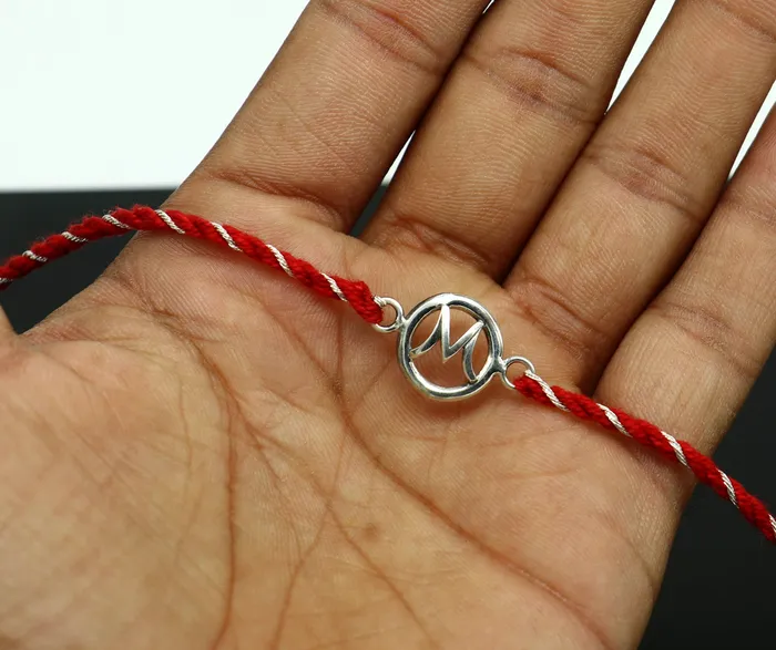 925 sterling silver handmade M letter design Rakhi Bracelet amazing stylish gift for Rakshabandhan rk49 TRIBAL ORNAMENTS Bracelets