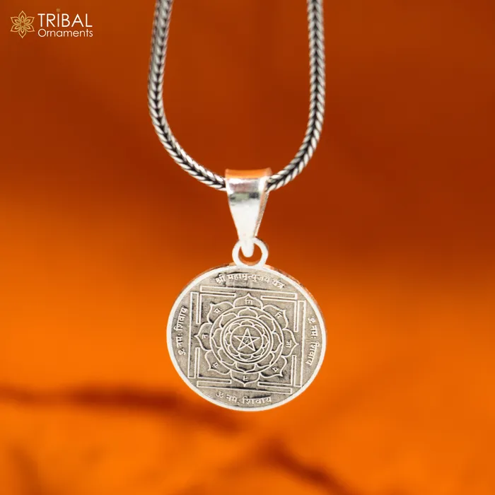 925 sterling silver handmade Maha Mritunjay Yantram Silver Pendant with chain tribal jewellery nsp1039 TRIBAL ORNAMENTS Necklaces 925 sterling silver handmade Maha Mritunjay Yantram Silver Pendant with chain tribal jewellery nsp1039 TRIBAL ORNAMENTS Necklaces