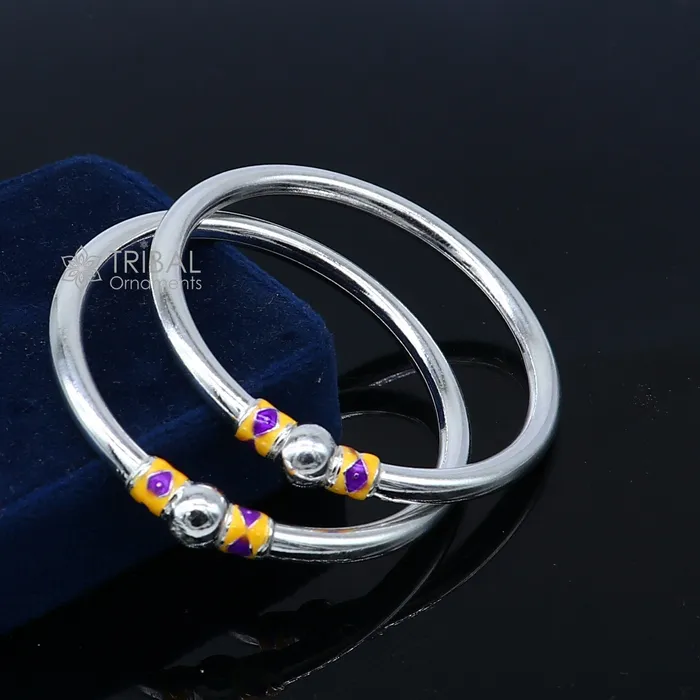 925 Sterling silver handmade Single ball design baby bangle bracelet kada fabulous silver baby jewellery bbk205 TRIBAL ORNAMENTS Bracelets