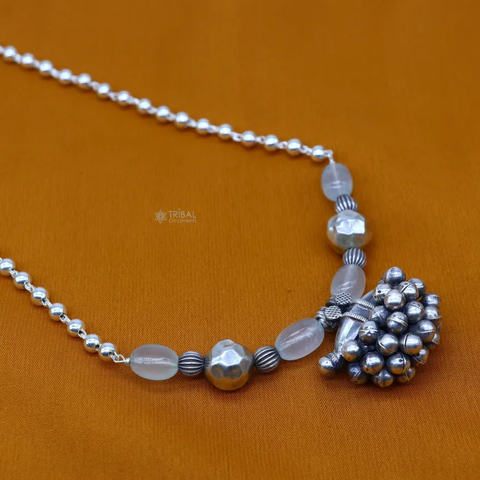 925 Sterling silver handmade vintage design charming pendant with beaded 24 necklace excellent tribal ethnic jewelry Rajasthan set648 TRIBAL ORNAMENTS Necklaces 925 Sterling silver handmade vintage design charming pendant with beaded 24 necklace excellent tribal ethnic jewelry Rajasthan set648 TRIBAL ORNAMENTS Necklaces