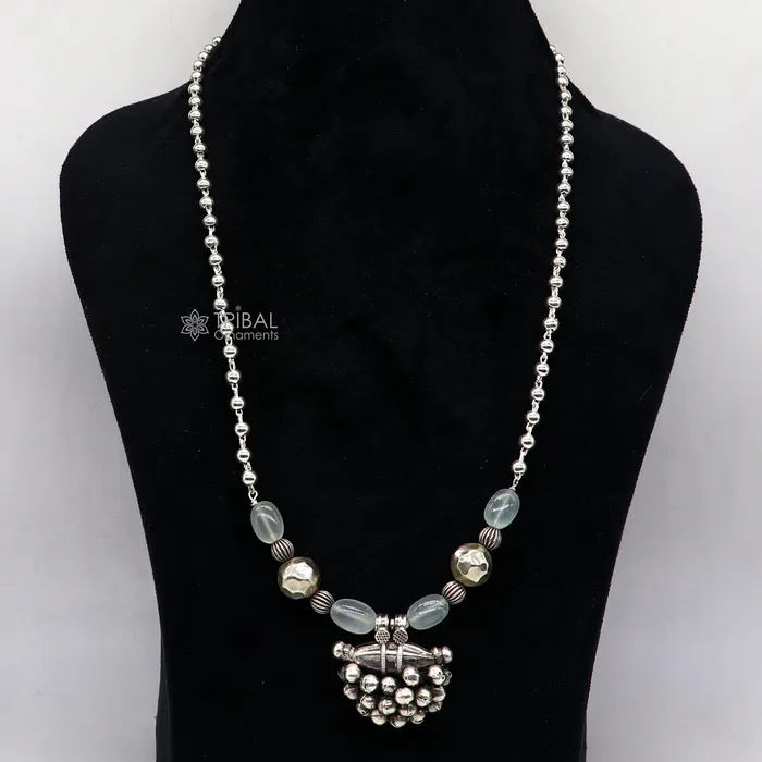 925 Sterling silver handmade vintage design charming pendant with beaded 24 necklace excellent tribal ethnic jewelry Rajasthan set648 TRIBAL ORNAMENTS Necklaces 925 Sterling silver handmade vintage design charming pendant with beaded 24 necklace excellent tribal ethnic jewelry Rajasthan set648 TRIBAL ORNAMENTS Necklaces