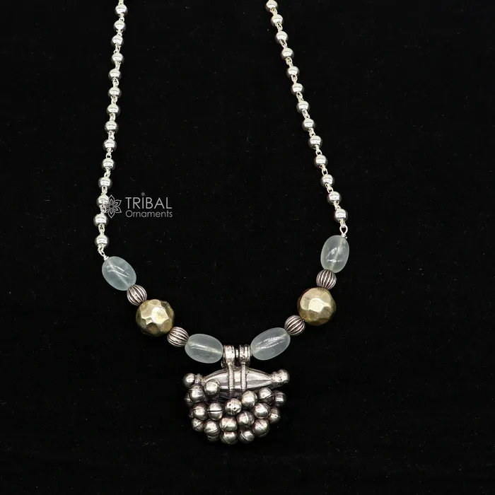 925 Sterling silver handmade vintage design charming pendant with beaded 24 necklace excellent tribal ethnic jewelry Rajasthan set648 TRIBAL ORNAMENTS Necklaces 925 Sterling silver handmade vintage design charming pendant with beaded 24 necklace excellent tribal ethnic jewelry Rajasthan set648 TRIBAL ORNAMENTS Necklaces