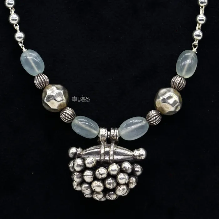 925 Sterling silver handmade vintage design charming pendant with beaded 24 necklace excellent tribal ethnic jewelry Rajasthan set648 TRIBAL ORNAMENTS Necklaces 925 Sterling silver handmade vintage design charming pendant with beaded 24 necklace excellent tribal ethnic jewelry Rajasthan set648 TRIBAL ORNAMENTS Necklaces