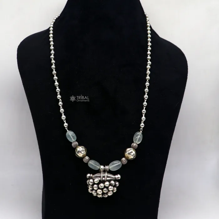 925 Sterling silver handmade vintage design charming pendant with beaded 24 necklace excellent tribal ethnic jewelry Rajasthan set648 TRIBAL ORNAMENTS Necklaces 925 Sterling silver handmade vintage design charming pendant with beaded 24 necklace excellent tribal ethnic jewelry Rajasthan set648 TRIBAL ORNAMENTS Necklaces