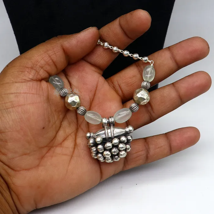 925 Sterling silver handmade vintage design charming pendant with beaded 24 necklace excellent tribal ethnic jewelry Rajasthan set648 TRIBAL ORNAMENTS Necklaces 925 Sterling silver handmade vintage design charming pendant with beaded 24 necklace excellent tribal ethnic jewelry Rajasthan set648 TRIBAL ORNAMENTS Necklaces