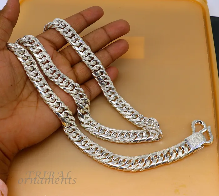 925 sterling silver handmade vintage design link chain solid heavy necklace chain for boys mens wedding gifting jewelry ch162 TRIBAL ORNAMENTS Necklaces