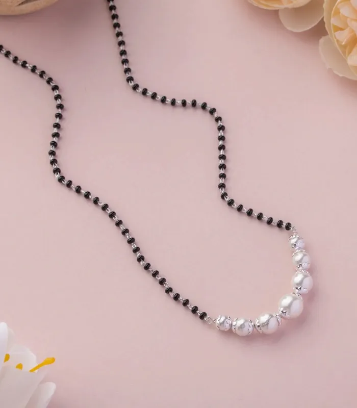 925 sterling silver pearl beaded and black beaded chain necklace and vintage antique ball style pendant Mangalsutra ms141 TRIBAL ORNAMENTS Necklaces 925 sterling silver pearl beaded and black beaded chain necklace and vintage antique ball style pendant Mangalsutra ms141 TRIBAL ORNAMENTS Necklaces