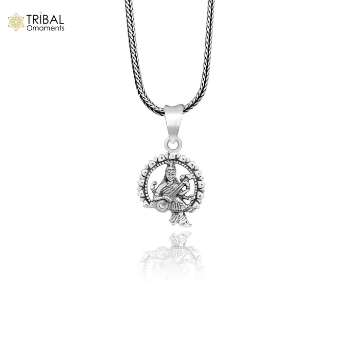 925 sterling silver unique design Goddess SaraswatiSharda mataji pendant goddess pendant personalized jewelry tribal jewelry nsp447 TRIBAL ORNAMENTS Necklaces