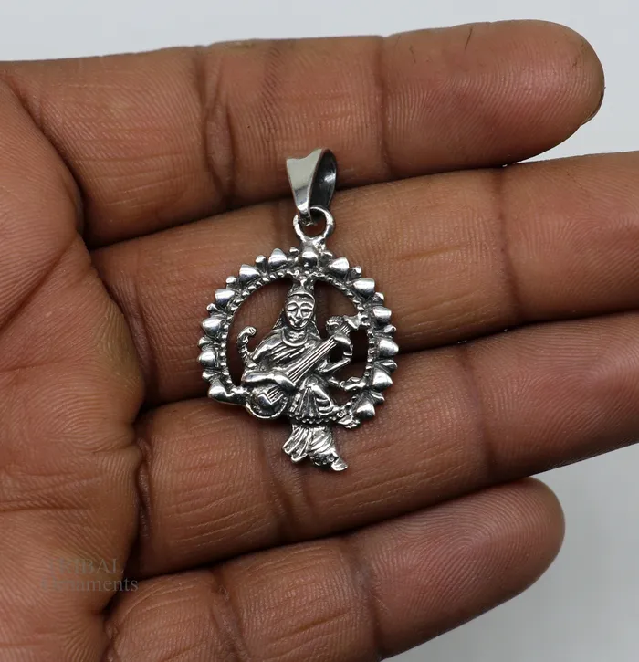 925 sterling silver unique design Goddess SaraswatiSharda mataji pendant goddess pendant personalized jewelry tribal jewelry nsp447 TRIBAL ORNAMENTS Necklaces