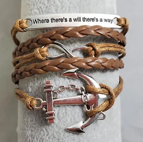 alice Bracelets AZ1471 Brown Where Theres A Will Theres A Way Anchor Infinity Layer Leather Bracelet alice Bracelets AZ1471 Brown Where Theres A Will Theres A Way Anchor Infinity Layer Leather Bracelet