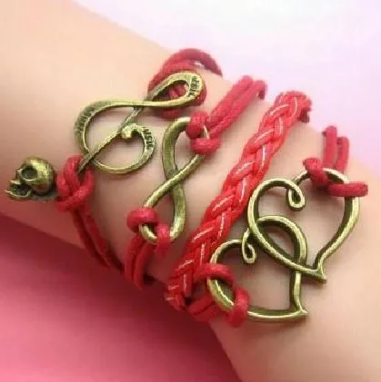 alice Bracelets AZ314 Red Heart Music Note Skull Infinity Leather Layer Bracelet alice Bracelets AZ314 Red Heart Music Note Skull Infinity Leather Layer Bracelet