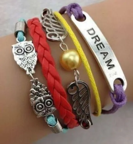 alice Bracelets B347 Multi Color Dream Wing Owl Infinity Layer Leather Bracelet alice Bracelets B347 Multi Color Dream Wing Owl Infinity Layer Leather Bracelet