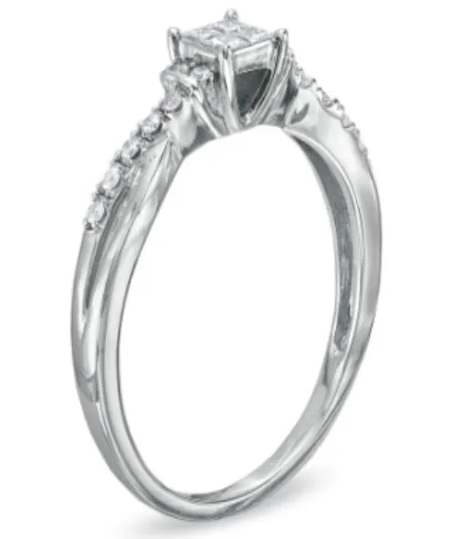 alice Rings R195 Silver 4 Gem Square Rhinestone Ring