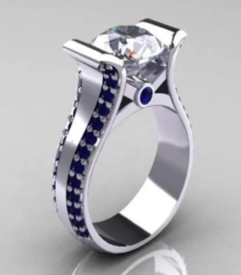 alice Rings R42 Silver Blue Rhinestones Ring