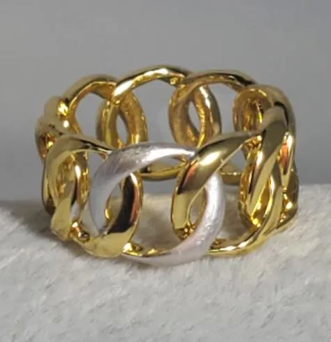 alice Rings R514 Gold Single Silver Chain Link Ring