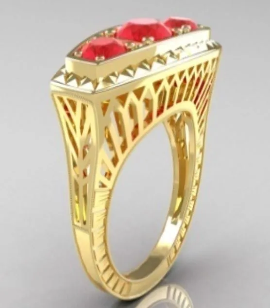alice Rings R627 Gold Triple Red Gemstone Ring