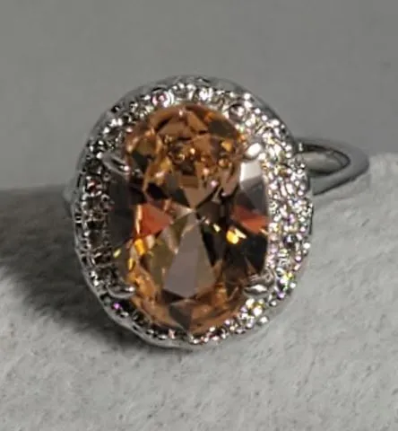 alice Rings R686 Silver Oval Champagne Gemstone Ring
