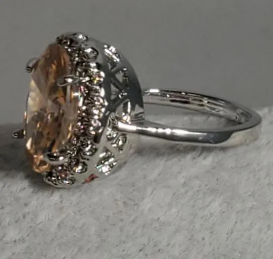 alice Rings R686 Silver Oval Champagne Gemstone Ring