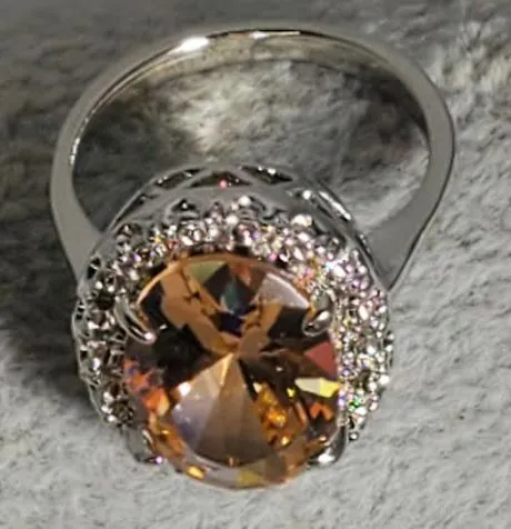 alice Rings R686 Silver Oval Champagne Gemstone Ring