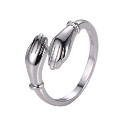 AR21 Silver Hands Around Your Finger Adjustable Ring POLLY Rings
